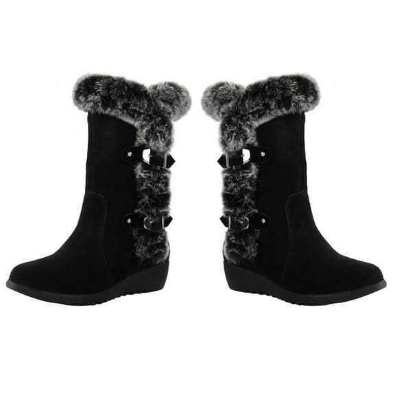 HOOWIFFY 1 Pair Fuzzy Boots for Women Black Comfortable Pile Boots Autumn and Winter Fashion