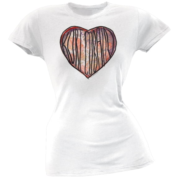 Kurt Cobain Women's Juniors Distressed Heart Short Sleeve T Shirt