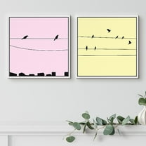PixonSign Framed Wall Art Print Set Birds on Pink and Yellow Backgrounds Nature Wilderness Digital Art Modern Art Chic Group Colorful Multicolor for Living Room, Bedroom, Office - 24"x24"x2 White
