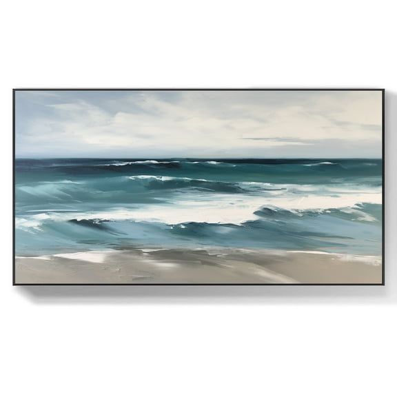 Abstract Ocean Waves Canvas Painting Original Blue Ocean Canvas Art Modern Seascape Wall Art Decor for Living Room Office,Unstretched,Frameless,(41*61cm)16*32Inches