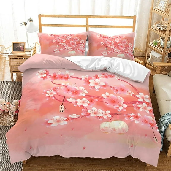 Cherry Blossoms Duvet Cover Set Japanese Spring tic Theme Pink Flower Sakura King Size for Kid Women Polyester Bedding Set