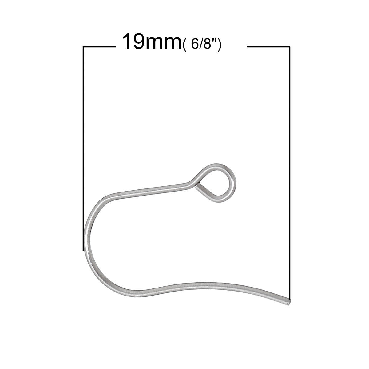 E128B - 1000 pcs 304 Stainless Steel Earring Hooks with Loop Hole - 19mm x 14mm - Tarnish Resistant!