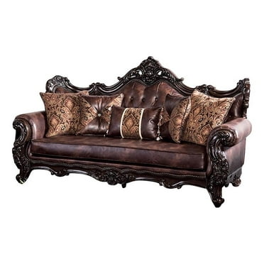 Furniture of America Coppen Faux Leather Tufted Sofa in Light Brown