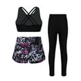 thumbnail image 2 of YONGHS Girls 3Pcs Criss Cross Tank Top with Boyleg Shorts Long Pants Gymnastic Tracksuit Active Outfits Black 6, 2 of 5