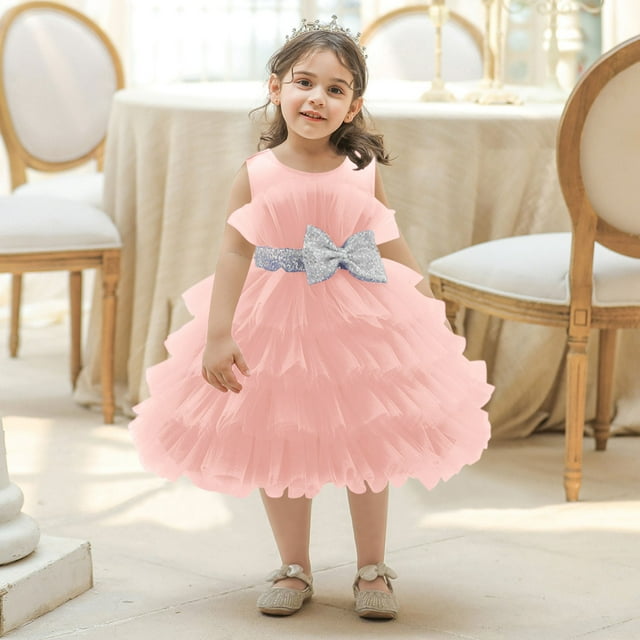 Robes pour Fille Robe Formelle pour Filles Robes Rose Pâle pour Filles Robe de Princesse d'Anniversaire Robes pour la Journée des Enfants pour Filles 5-6 Ans