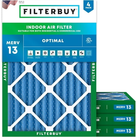 Filterbuy 8x14x2 Air Filter MERV 13 Smoke Defense Pleated HVAC AC Furnace Filter Replacement 4-Pack