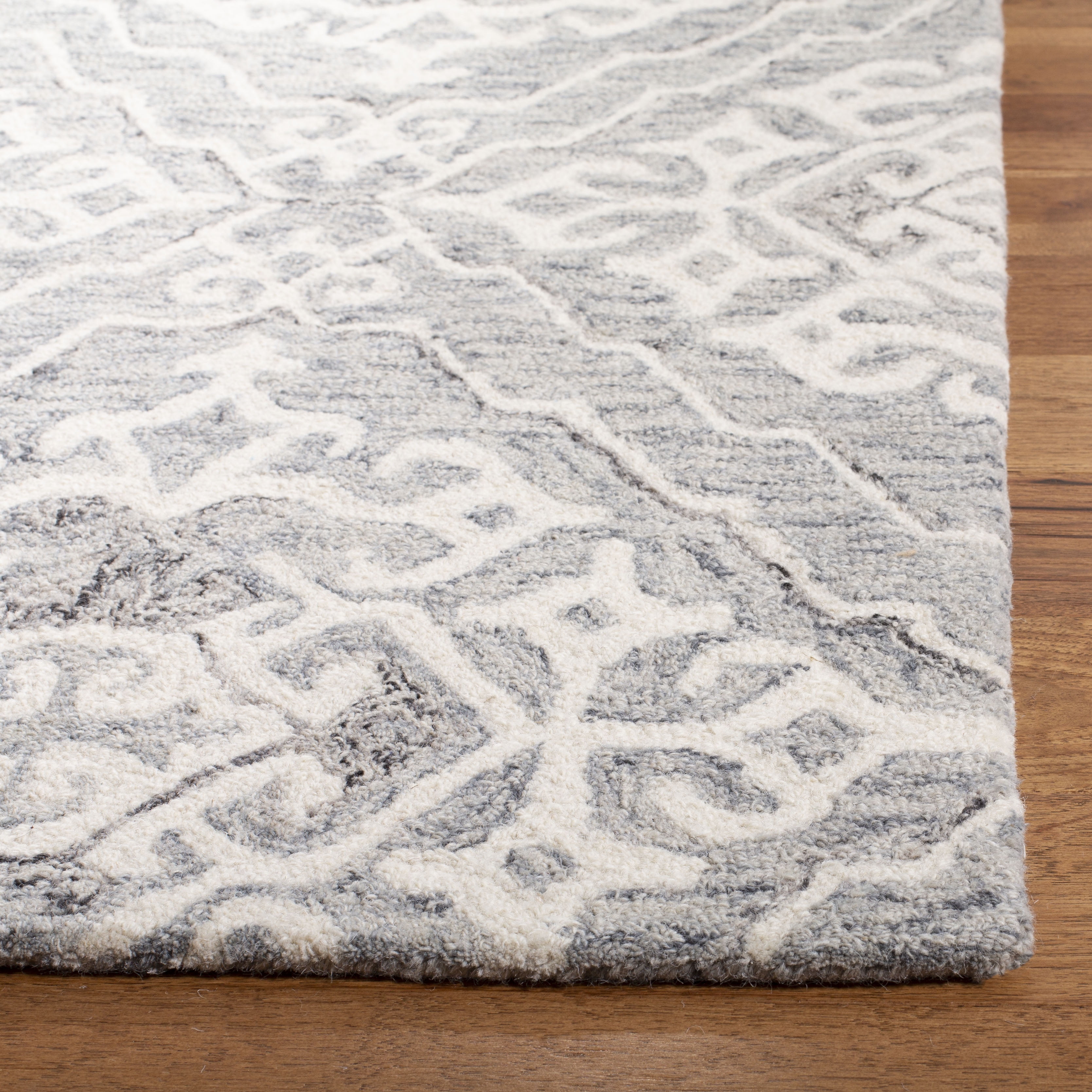 SAFAVIEH Micro-Loop Constantina Geometric Wool Area Rug, Grey/Ivory, 5' x 8'