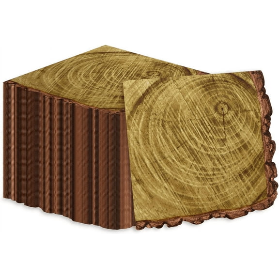 100Pcs Wood Grain Napkins, Disposable Brown Paper Napkins for Lumberjack Rustic Party, Woodland Decorations, Camping Supplies, Birthday, 13 x 13 Inches