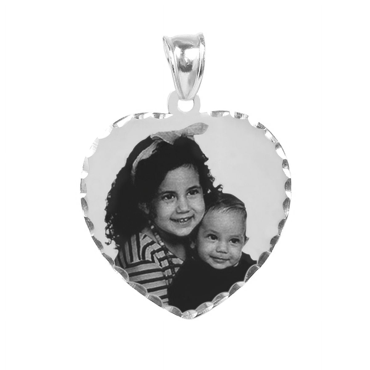 Personalized Black and White Photo Charm with Diamond Cut Border