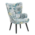 thumbnail image 4 of Accent Chair, Modern Button Tufted Wingback Armchair with Wood Legs, Upholstered Linen Leisure Lounge Chair, Comfy Single Sofa Chair Reading Chair for Living Room Bedroom Waiting Room, Blue Flower, 4 of 7