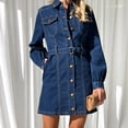 thumbnail image 4 of Vestido vaquero con botones, solapa para mujer con cinturón, desplazamientos elegantes Ygjytge Azul marino T L para Mujer, 4 of 6