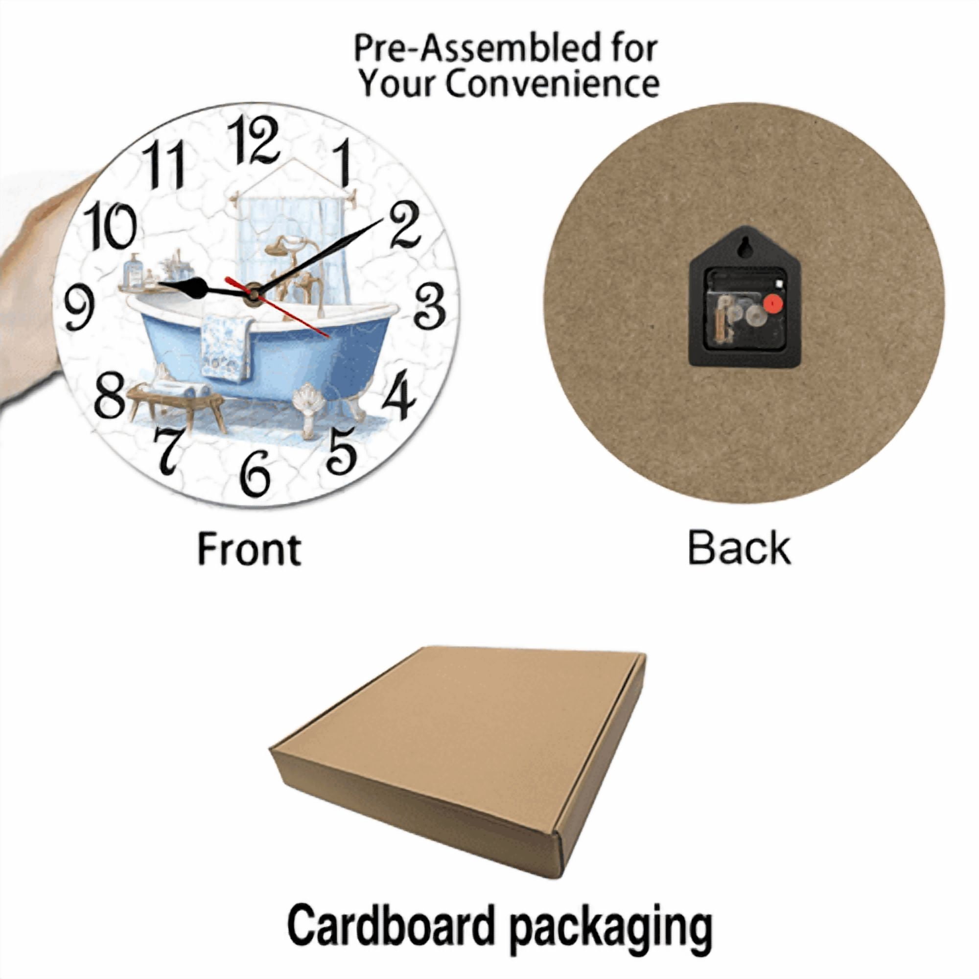 Kurmntregon Bathroom Wall Clock Bathtub Hot Tub Wooden Animal Toilet Clock For Living Room, Battery Operated Easy To Read Bedroom, Bathroom And Kitchen Housewarming Seasonal Round 10"