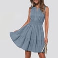 thumbnail image 5 of QUNYINEY Midi Womens Dress A Line Short Sleeve Summer Blue A Line Dress Elastic Waist Casual V Neck Flowy Loose Fit Dresses, 5 of 9