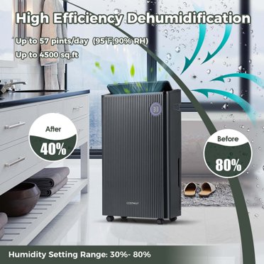 Costway 4500 Sq. Ft Dehumidifier For Basement – 4 Modes, 3-Color Humidity Indicator, 24H Timer, Auto Drain