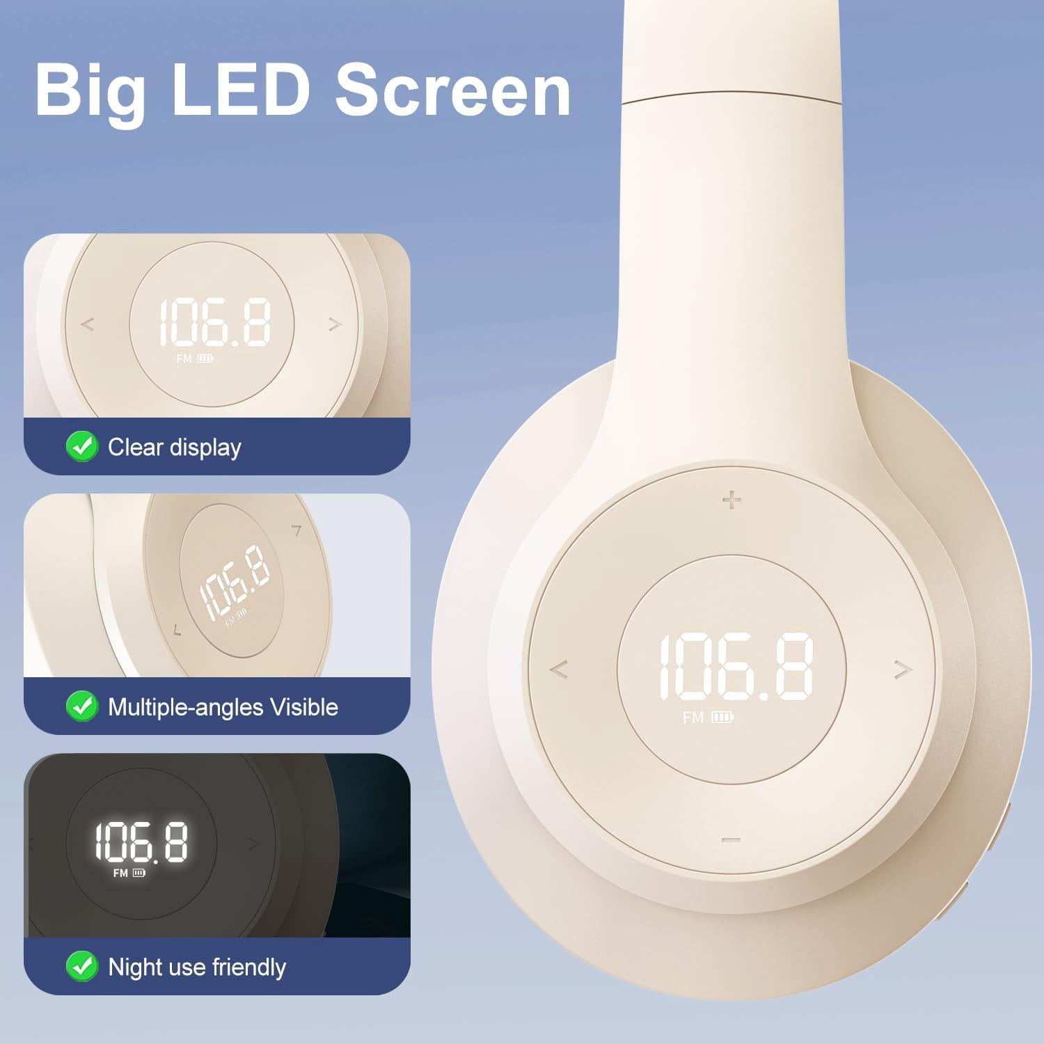 Rechargeable Portable FM Radio Headphones - High Sensitivity Reception, LED Display, Soft Ear Cushions, for Meetings, Work, Hiking, and Jogging