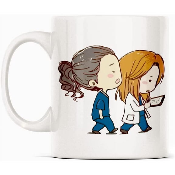 Grey Anatomy Series Fan Art Meredith And Christina Hospital White Mug Novelty Mug 11 Oz Coffee Tea Funny For Women Men Ceramic White Great Gift Idea Cup