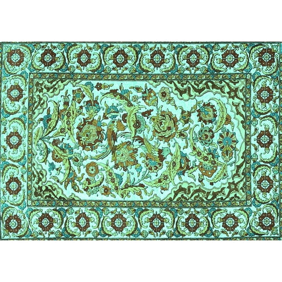 Ahgly Company Machine Washable Indoor Rectangle Persian Turquoise Blue Traditional Area Rugs, 5' x 7'