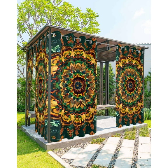 nqOlkjepod Outdoor Curtains for Patio Waterproof, Bohemian Flower Outdoor Privacy Panels Grommet, Colorful Yellow Boho Rustic Tribal Blackout Outside Curtains for Porch/Cabana 54"x95", 1 Panel
