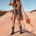 thumbnail image 2 of MORTTIC Women's Solid Color Elegant Western Fringe Vest - Round Neck Side Slit Hem With Boho Tassel Details, 2 of 5