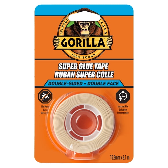Gorilla Double-Sided Super Glue Tape, 6m/20ft, Clear