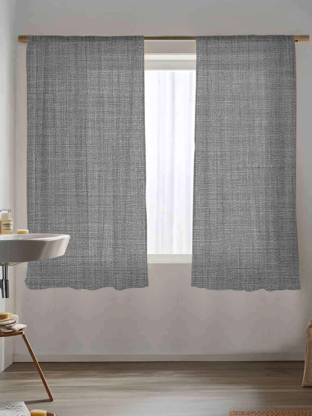 Dark Grey Linen Sheer Curtains 63 Inch Long 2 Panels, Farmhouse Pure Color Country Farm Light Filtering Rod Pocket Semi Sheer Curtains, Sheer Voile Drapes for Living Room Bedroom, 52"x63"