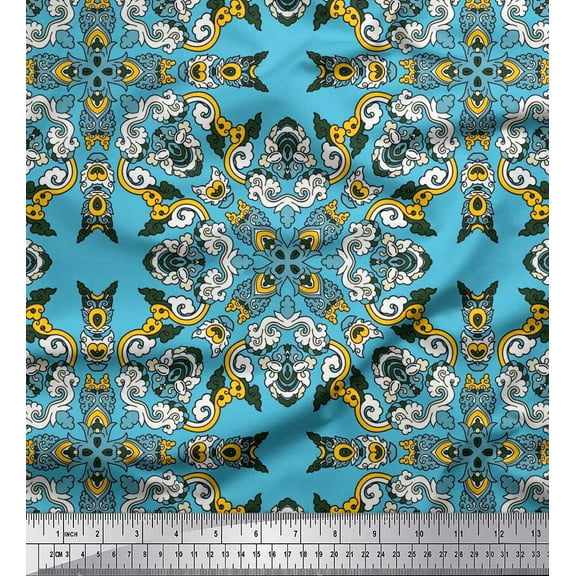 Soimoi Cotton Duck Fabric Tiles Moroccan Fabric Prints by Yard 42 Inch Wide