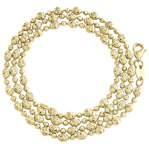 10K Yellow Gold Texture Moon Cut / Candy Bead 3mm Italian Chain / Necklace 18"