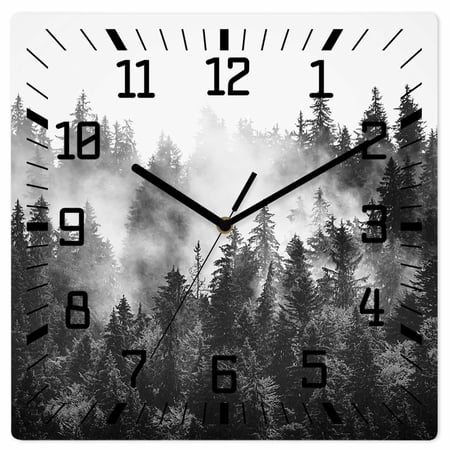 Black Forest Wooden Wall Clock Silent Non Ticking, Black and White Natural Landscape Modern