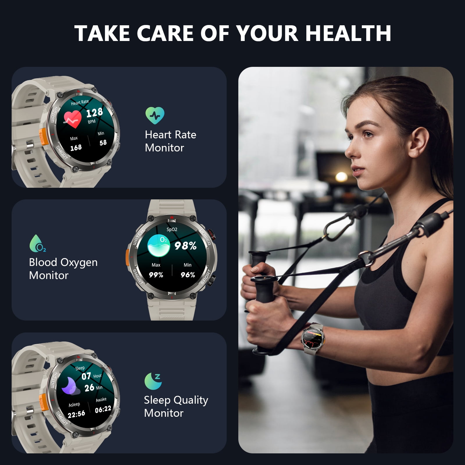 Blackview Military Smart Watch for Men, 1.45" HD Display Bluetooth Calling Smartwatch with Flashlight, Compass, 960mAh Battery, 100+ Sports Modes, Rugged Fitness Watch for Android iPhone, Khaki