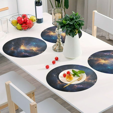 

Round Grid Placemat One Sizex1 Round Placemat PVC Plate Mat，15.4 Inch Non-Slip and Heat Resistant Table Placemat Dining Room Placemat Beautiful Galaxy