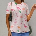 thumbnail image 6 of Flamingo Pattern Women's Short Sleeve T-Shirt Crew Neck Casual Summer Trendy Loose Fit Tops, 6 of 6