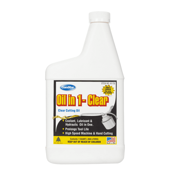 ComStar Oil in 1-Clear, All-Purpose Clear Cutting Oil, Ideal for High-Speed Machines & Hand Threading, Protects Dies & Tools, Superior Lubrication for Steel, Brass, Aluminum & Pipes, 1 Quart (45-735)