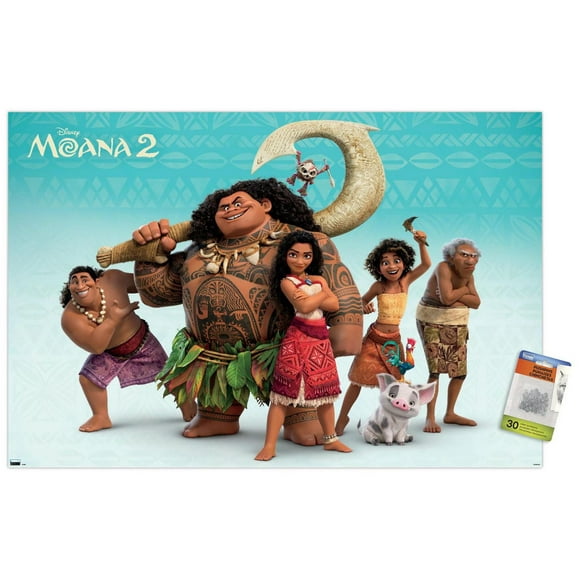 Disney Moana 2 - Group Wall Poster, 14.725" x 22.375" Framed