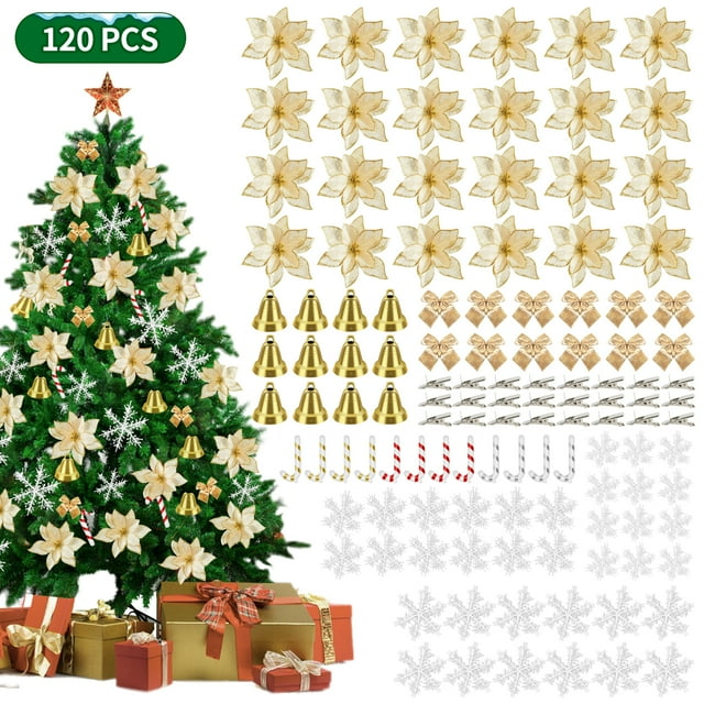 Hanmir 120Pcs Christmas Decorations Set Poinsettia Artificial Christmas