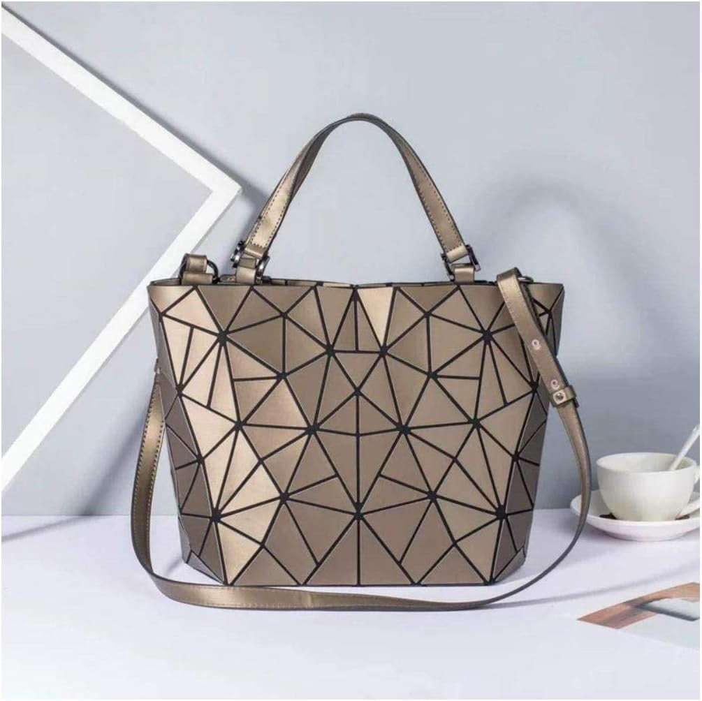 Kwuty Geometric Luminous Purses and Handbags Shard Lattice Eco-Friendly Artificial Leather Rainbow Holographic Purse (Brown)