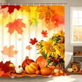thumbnail image 5 of FRAMICS Fall Maple Leaves Bathroom Sets, 16-Piece Sunflower Pumpkin Shower Curtain Sets with Rugs, Thanksgiving Waterproof Fabric Bathroom Curtain Decor with Hooks, 5 of 11