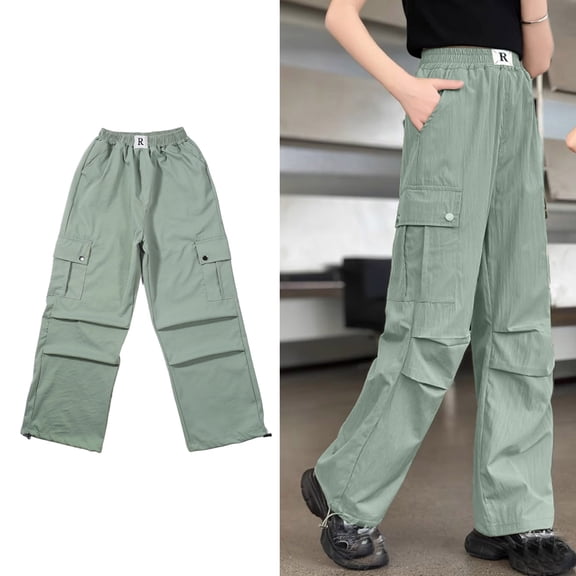 Cargo Pants Girls Lightweight Elastic Waist Cargo Pants Baggy Pants Girls Girls Wide Leg Cargo Pants Kids Clothes Girls Size 11-12 Years
