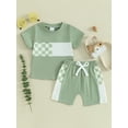 thumbnail image 3 of Musuos Toddler Boys Summer 2 Piece Outfits 12 18 24M 3 4T Plaid Patchwork Short Sleeve T-Shirt and Elastic Shorts, 3 of 10