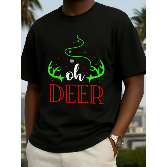 Christmas Oh Deer Christmas cotton tshirts comfort colors tshirt for men 180G 100% Cotton black For summer Casual Daily Wear Fashionable, printed, machine washable Spring and summer clothing elegant