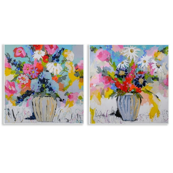 Stupell Industries Vibrant Flower Vase Collection Floral Painting Unframed Art Print Wall Art, 12 x 12, Set of 2
