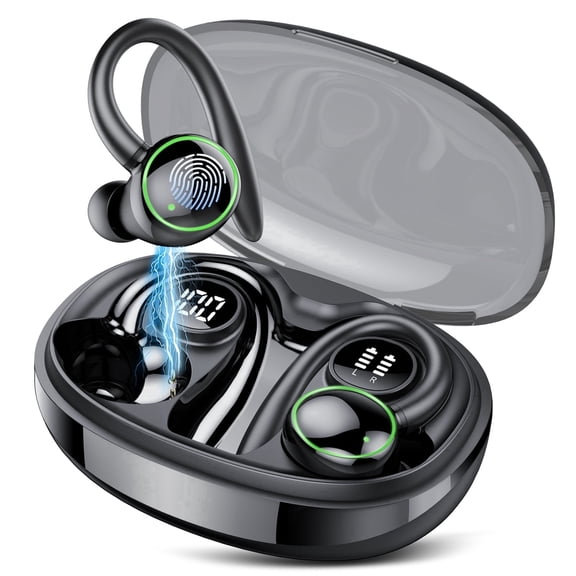 Wireless Earbuds, Bluetooth 5.4 Headphones Sports, 50H Playback Over Ear Earbuds with ENC Noise Cancelling Mic, Deep Bass Fitness Earphones Gym Running Workout with Earhooks, IP7 Waterproof Headset