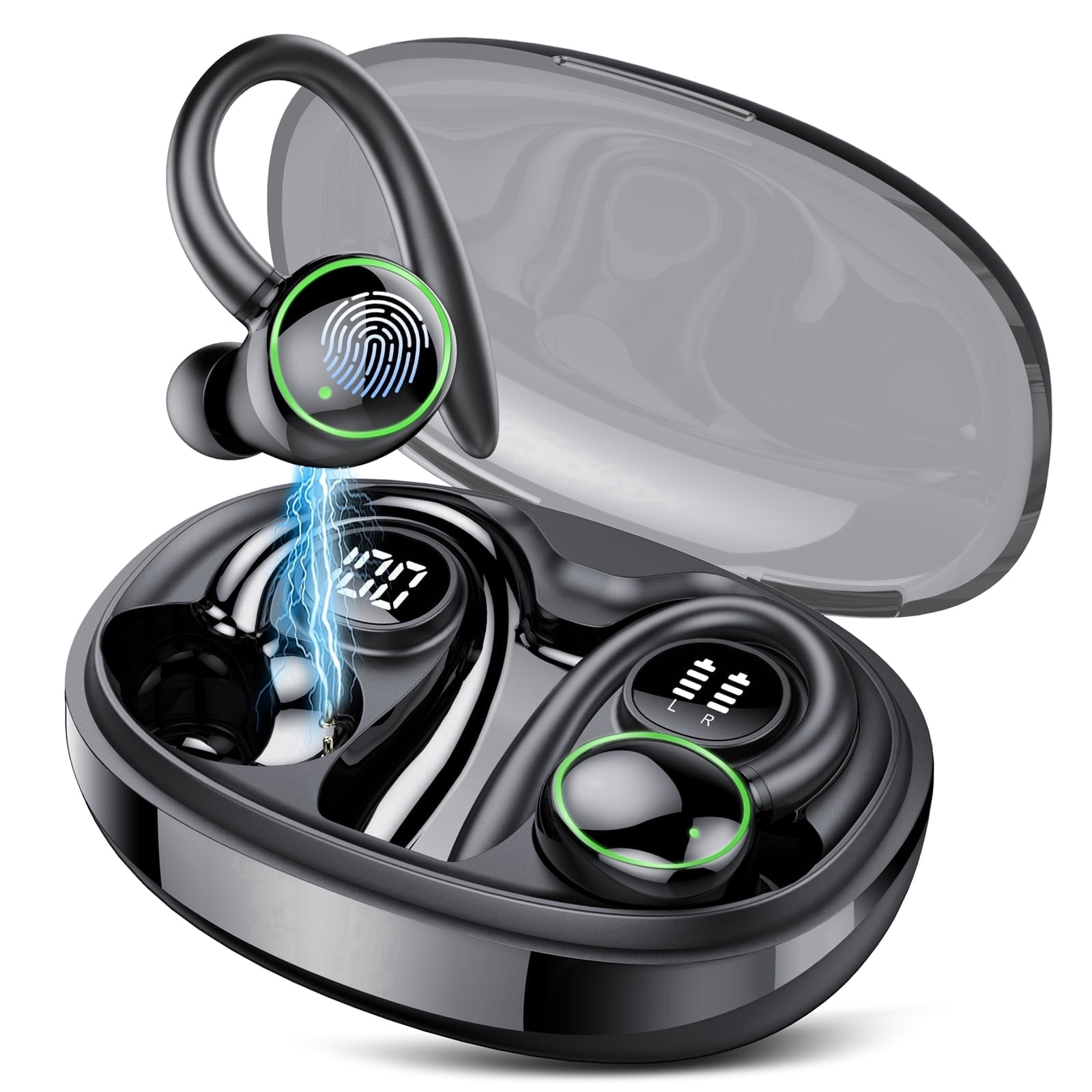 Wireless Earbuds, Bluetooth 5.4 Headphones Sports, 50H Playback Over Ear Earbuds with ENC Noise Cancelling Mic, Deep Bass Fitness Earphones Gym Running Workout with Earhooks, IP7 Waterproof Headset