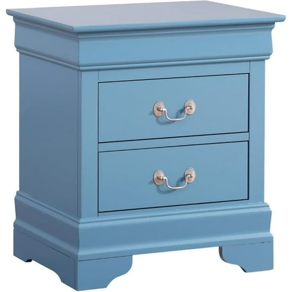 Glory Furniture Louis Phillipe 2 Drawer Nightstand in Teal