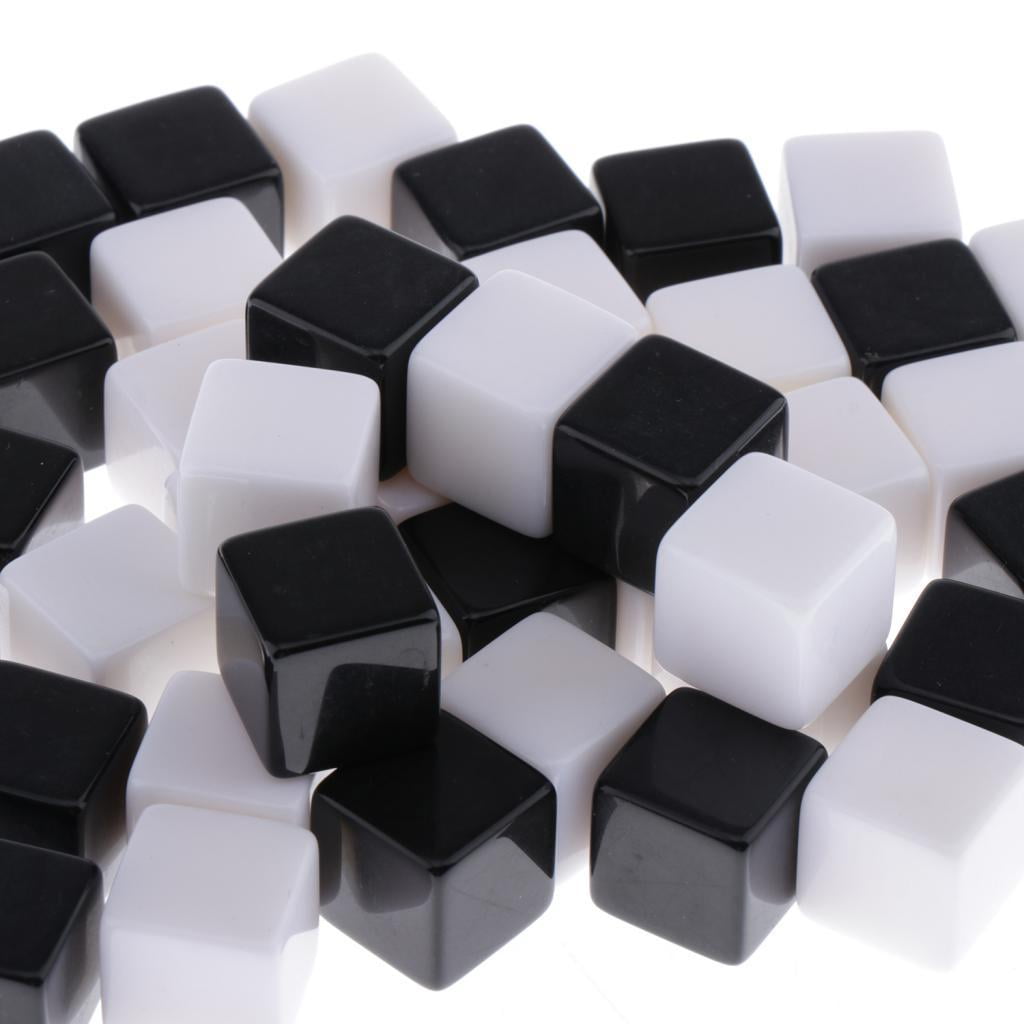 LeeQinersw 100 Pack Plastic White Black Blank 6 Sided Dice 16mm for RPG Math Teaching