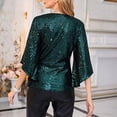 thumbnail image 3 of Long Sleeve Shirts For Women Sequin Tops 3/4 Sleeve Glitter Sparkly Blouse V Neck Tops For Evening Womens Long Sleeve Tops, 3 of 4
