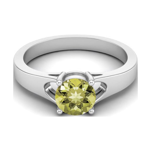925 Sterling Silver 6mm Round Shape Lemon Quartz Solitaire Valentines Day Gifts Ring for Women