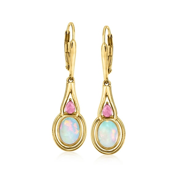 Ross-Simons Ethiopian Opal and .30 ct. t.w. Pink Tourmaline Drop Earrings in 18kt Gold Over Sterling, Women's, Adult