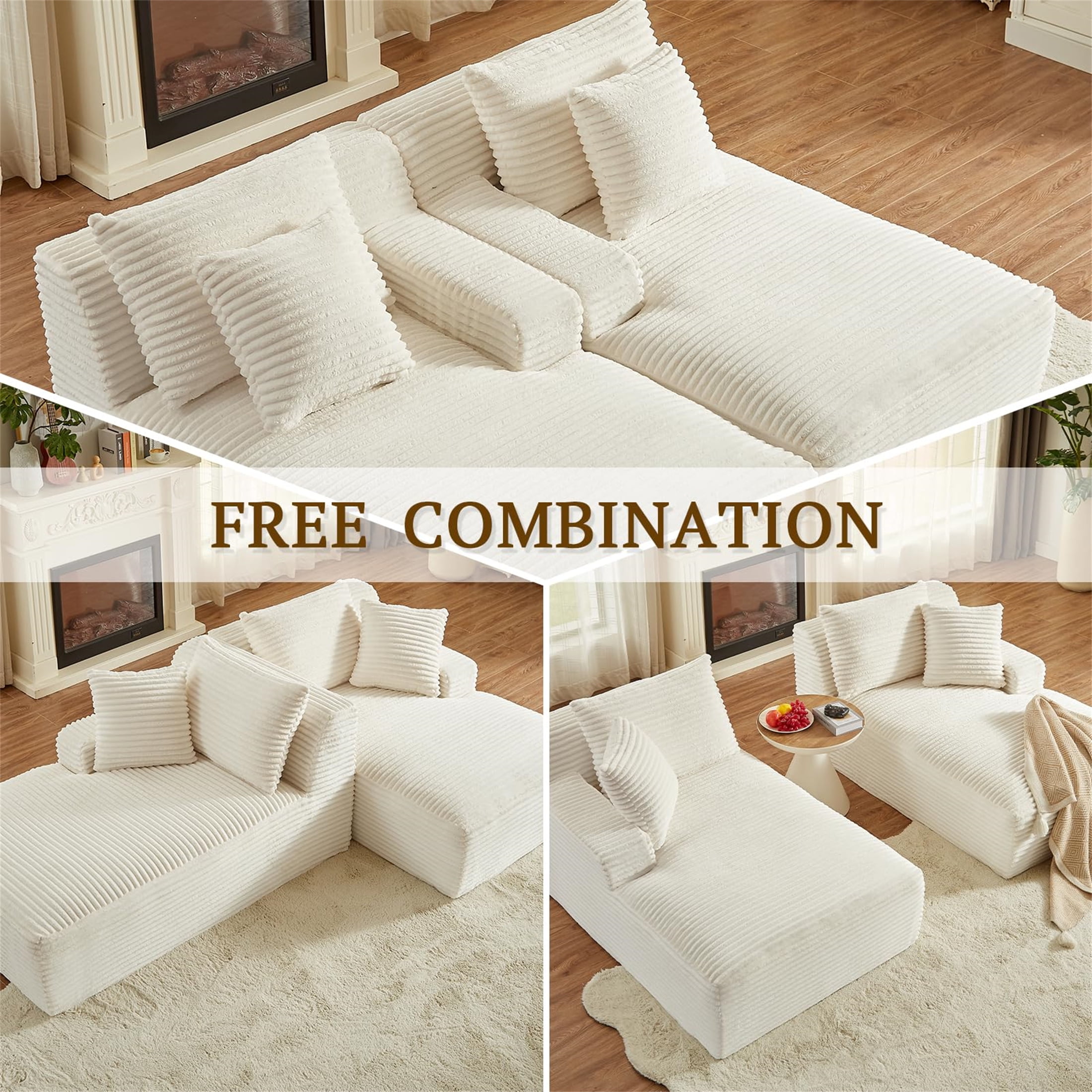 Aukfa 79" Oversized Double Chaise Memory Foam Sleeper Sofa for Living Room Bedroom, Corduroy, Beige