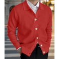 thumbnail image 4 of Men'S Lapel Cardigan Sweater Knit Long Sleeve Button Cardigan Slim Fit Casual Ribbed Knitted Jacket Red M, 4 of 7