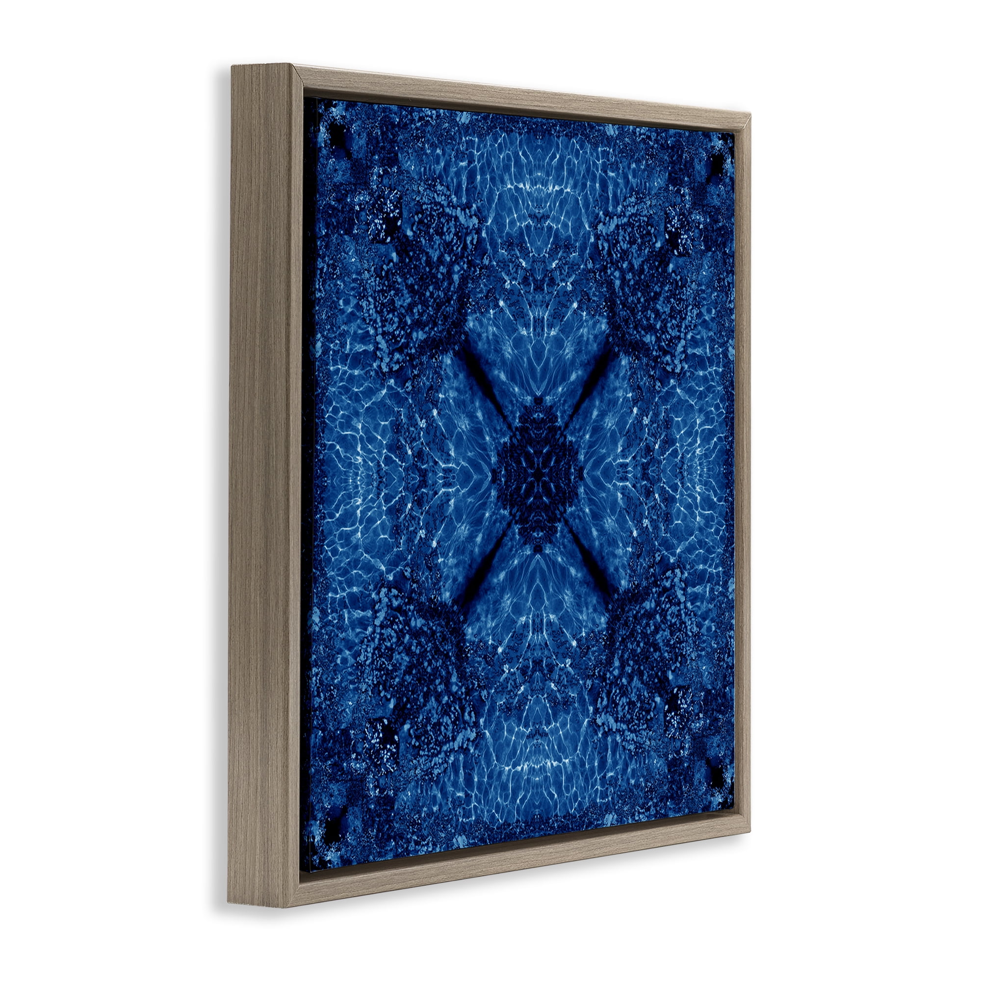 Stupell Industries Dark Blue Patterned Abstract Painting Brown Floater Framed Canvas Art Print Wall Art, 25 x 25